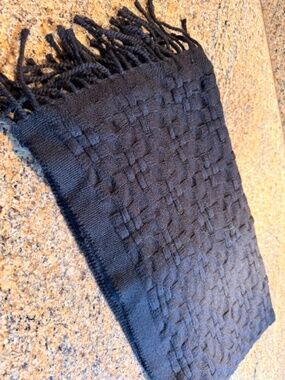 Cole Haan Waffle Weave Wool Scarf (Unisex) in Black